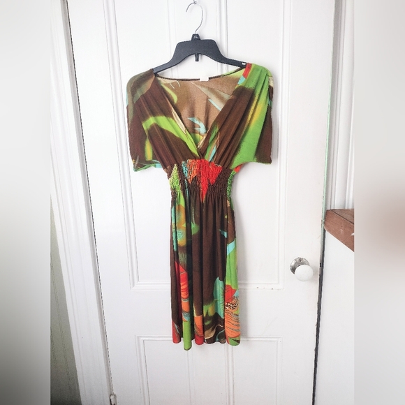BPTUSA Brown and Green Floral Summer Dress - Picture 1 of 4